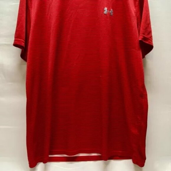 Under Armour Heatgear Loose Fit Mens Large Red Gray Stripe Short Sleeve Tech Tee - Picture 3 of 11